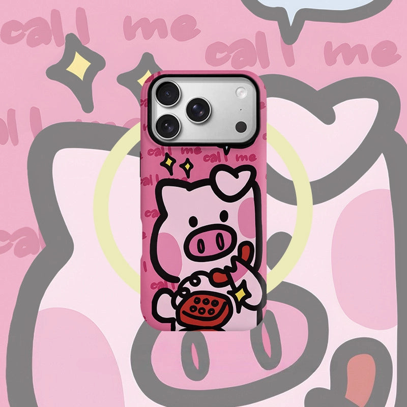 "Call Me" Pink Piggy MagSafe iPhone Case – Glossy Finish