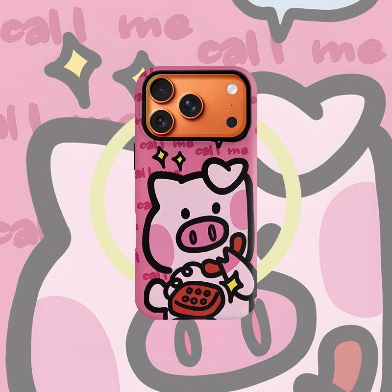 "Call Me" Pink Piggy MagSafe iPhone Case – Matte Finish