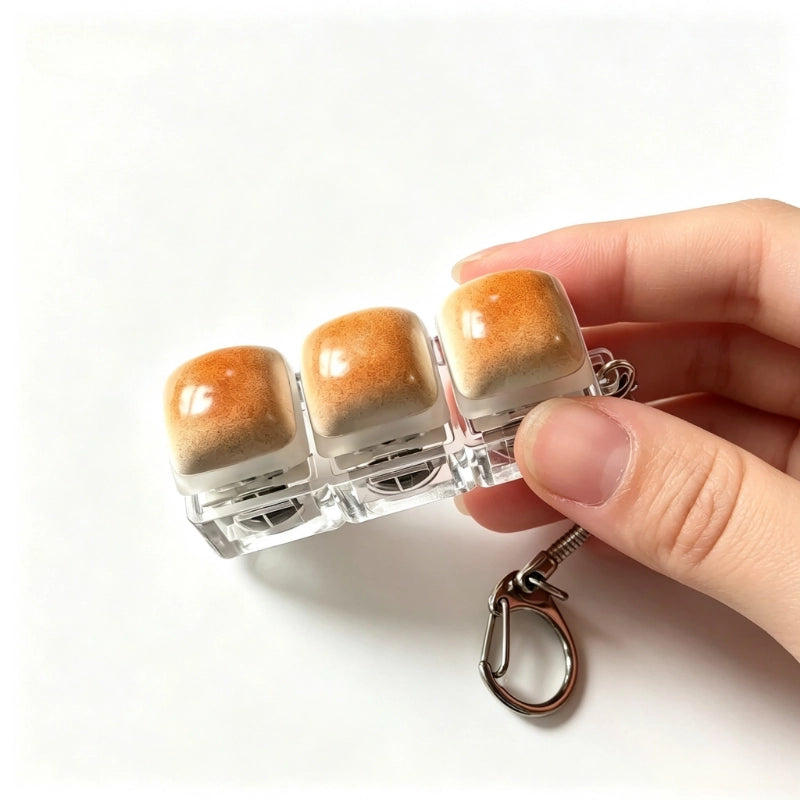 Caramel Bun Multi-Key Keyboard Fidget Toy | Clicky Mechanical Buttons | Mini Keyboard Clicker | Stress Relief Fidget | ASMR Toy