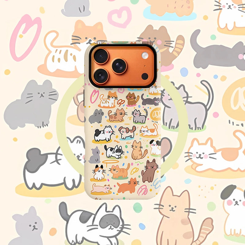 Cat & Dog Gathering MagSafe iPhone Case – Matte Finish