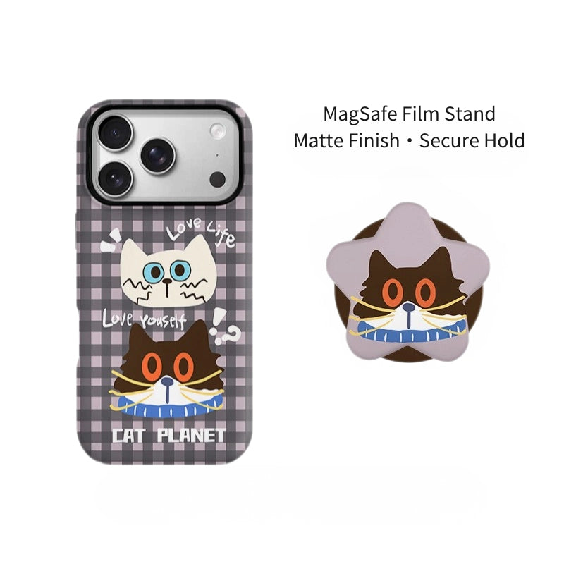 "Cat Planet" Checkered Case for iPhone 13-17 PM | MagSafe 2-in-1 Film | Glossy/Matte