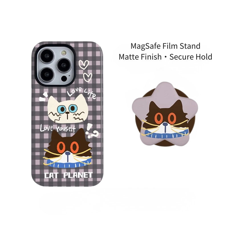"Cat Planet" Checkered Case for iPhone 13-17 PM | MagSafe 2-in-1 Film | Glossy/Matte