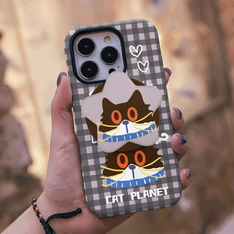 "Cat Planet" Checkered Case for iPhone 13-17 PM | MagSafe 2-in-1 Film | Glossy/Matte