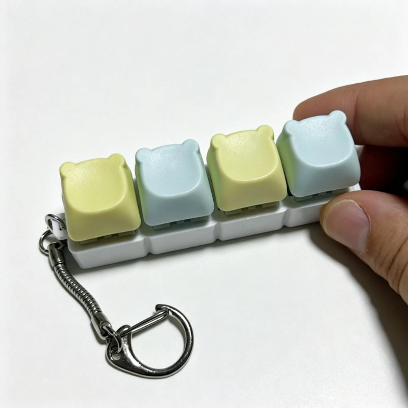 Charming Bear-Eared Multi-Layout Keyboard Fidget Toy | Clicky Mechanical Buttons | Mini Keyboard Clicker | Stress Relief Fidget | ASMR Toy