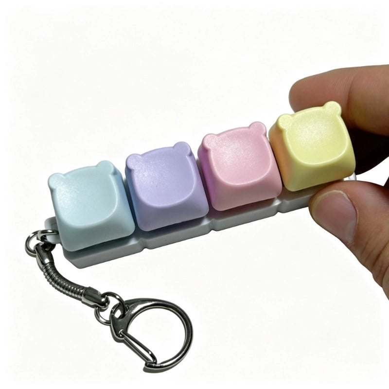 Charming Bear-Eared Multi-Layout Keyboard Fidget Toy | Clicky Mechanical Buttons | Mini Keyboard Clicker | Stress Relief Fidget | ASMR Toy