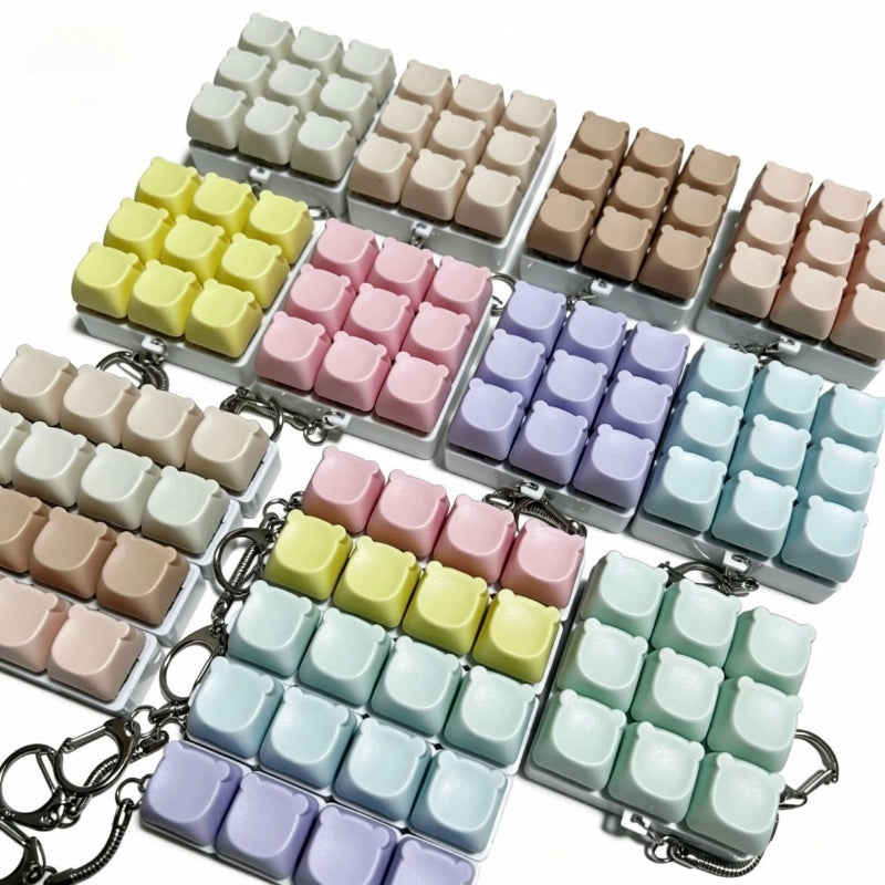 Charming Bear-Eared Multi-Layout Keyboard Fidget Toy | Clicky Mechanical Buttons | Mini Keyboard Clicker | Stress Relief Fidget | ASMR Toy