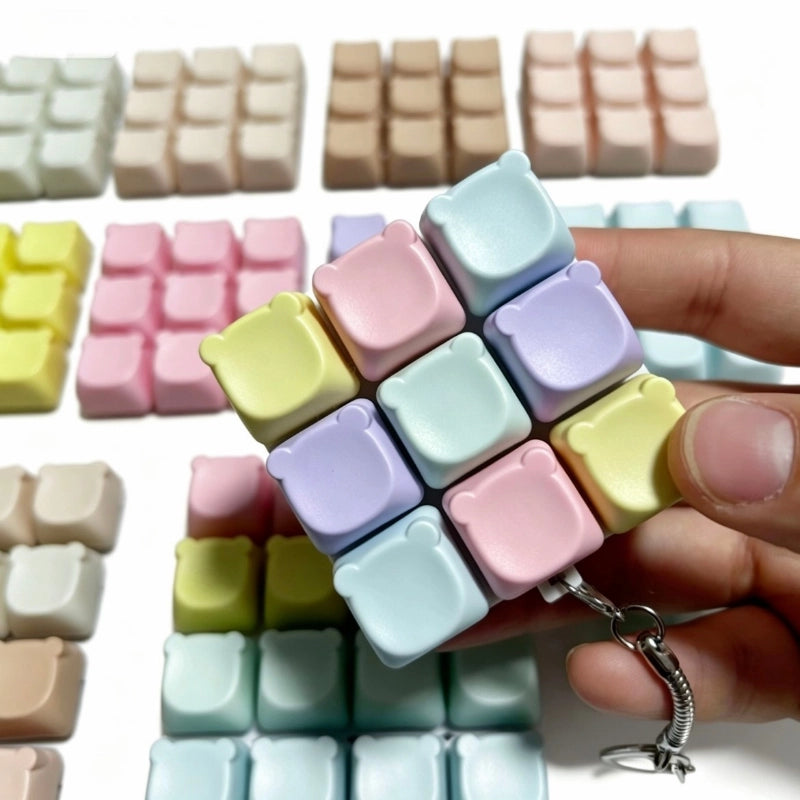 Charming Bear-Eared Multi-Layout Keyboard Fidget Toy | Clicky Mechanical Buttons | Mini Keyboard Clicker | Stress Relief Fidget | ASMR Toy