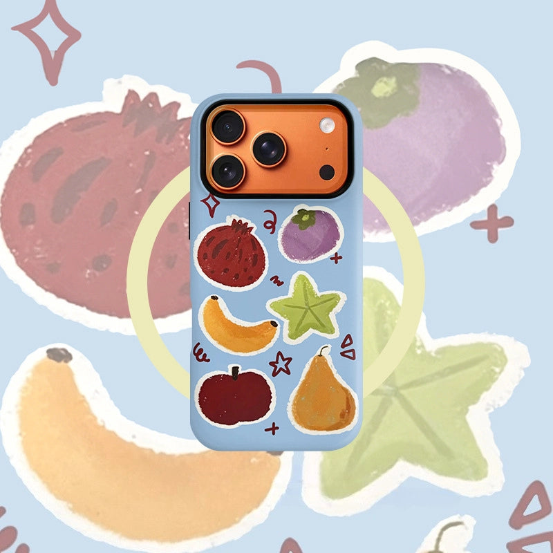 Cheerful Fruit Harvest Case for iPhone 13-17 PM | MagSafe 2-in-1 Set | Glossy/Matte