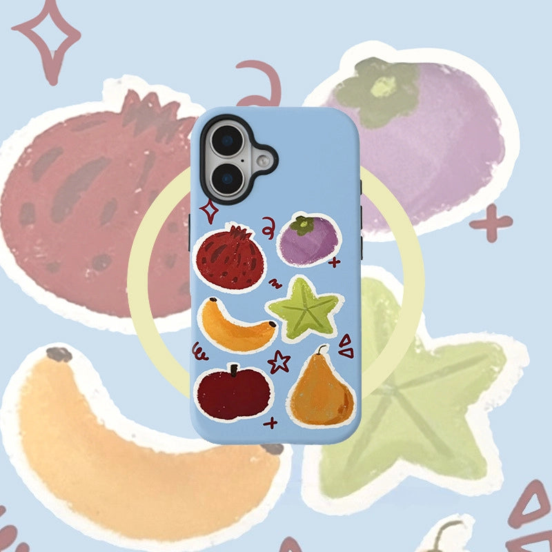 Cheerful Fruit Harvest Case for iPhone 13-17 PM | MagSafe 2-in-1 Set | Glossy/Matte
