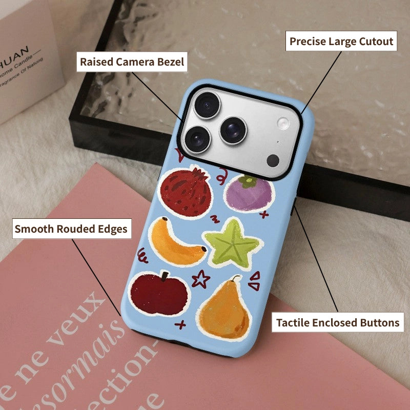 Cheerful Fruit Harvest Case for iPhone 13-17 PM | MagSafe 2-in-1 Set | Glossy/Matte