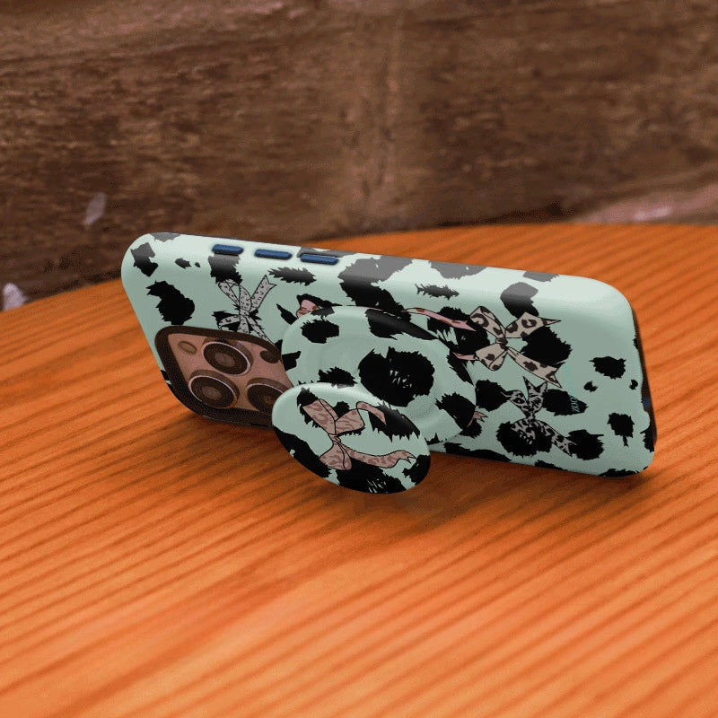 Chic Mint Leopard Ribbon Case for iPhone 13-17 PM | MagSafe 2-in-1 Film | Glossy/Matte