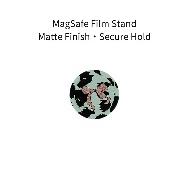 Chic Mint Leopard Ribbon Case for iPhone 13-17 PM | MagSafe 2-in-1 Film | Glossy/Matte