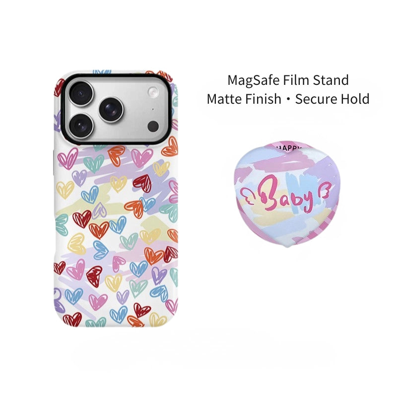 Colorful Heart Doodle Case for iPhone 13-17 PM | MagSafe 2-in-1 Film | Glossy/Matte