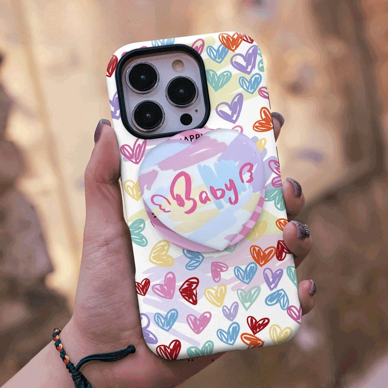 Colorful Heart Doodle Case for iPhone 13-17 PM | MagSafe 2-in-1 Film | Glossy/Matte