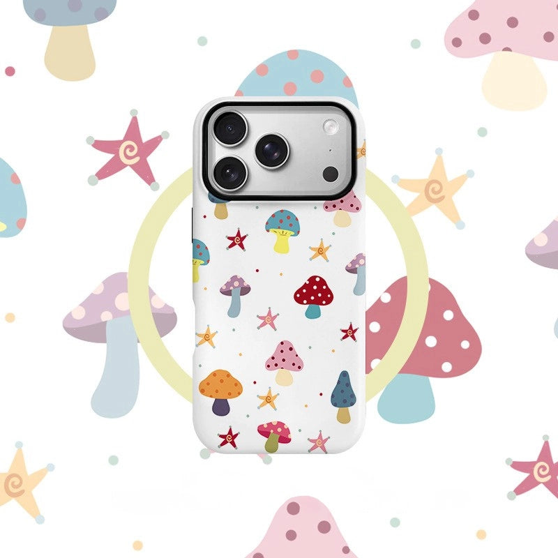 Colorful Mushroom Garden Case for iPhone 13-17 PM | MagSafe 2-in-1 Film | Glossy/Matte