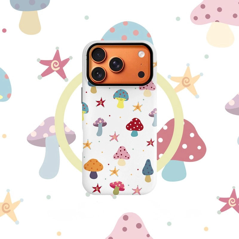Colorful Mushroom Garden Case for iPhone 13-17 PM | MagSafe 2-in-1 Film | Glossy/Matte