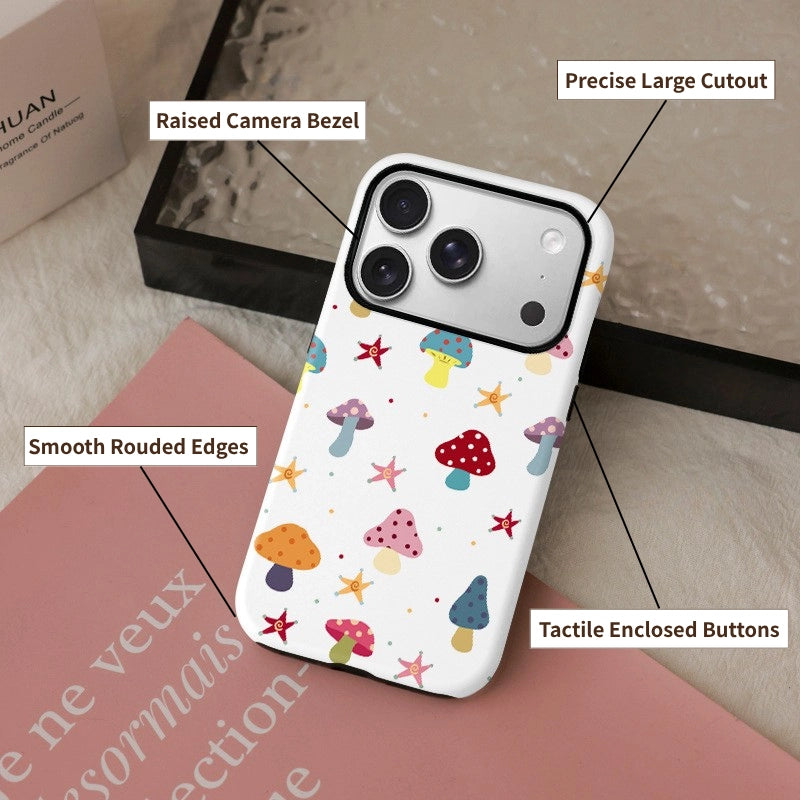 Colorful Mushroom Garden Case for iPhone 13-17 PM | MagSafe 2-in-1 Film | Glossy/Matte