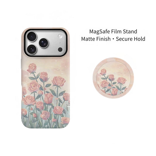 Dreamy Pink Rose Garden Illustration MagSafe iPhone Case
