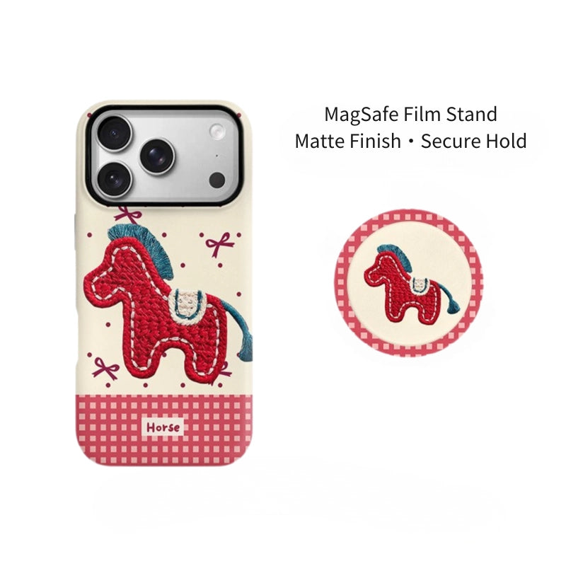 Embroidered Pony Print Case for iPhone 13-17 PM | MagSafe 2-in-1 Film | Glossy/Matte
