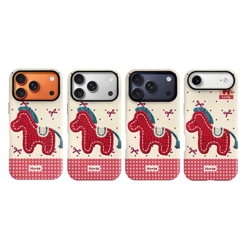 Embroidered Pony Print Case for iPhone 13-17 PM | MagSafe 2-in-1 Film | Glossy/Matte