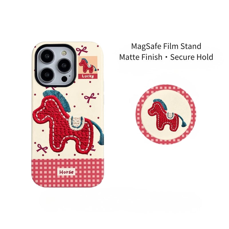 Embroidered Pony Print Case for iPhone 13-17 PM | MagSafe 2-in-1 Film | Glossy/Matte