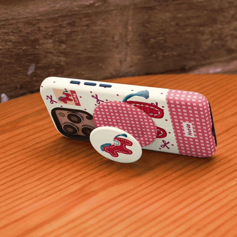 Embroidered Pony Print Case for iPhone 13-17 PM | MagSafe 2-in-1 Film | Glossy/Matte