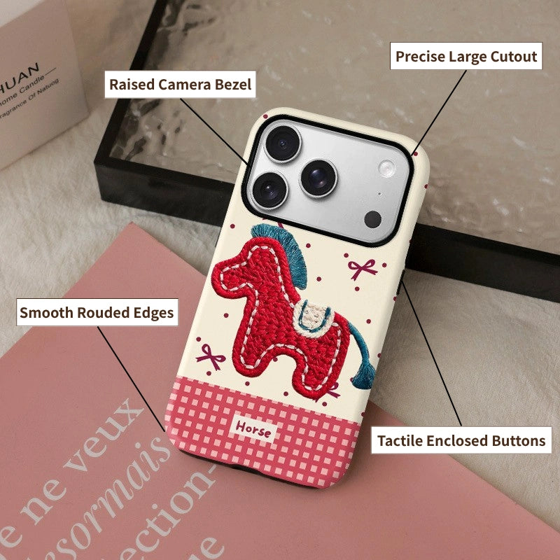 Embroidered Pony Print Case for iPhone 13-17 PM | MagSafe 2-in-1 Film | Glossy/Matte