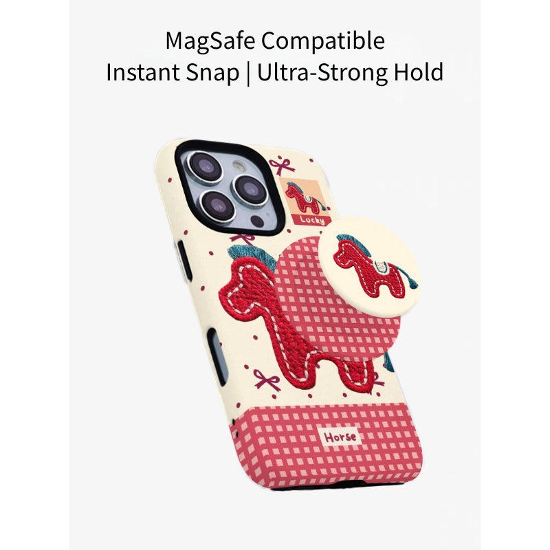 Embroidered Pony Print Case for iPhone 13-17 PM | MagSafe 2-in-1 Film | Glossy/Matte