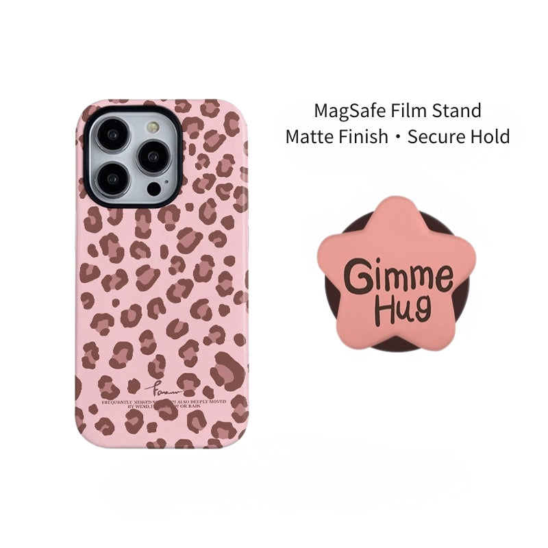 "Gimme Hug" Leopard Print Case for iPhone 13-17 PM | MagSafe 2-in-1 Film | Glossy/Matte