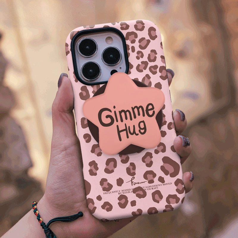 "Gimme Hug" Leopard Print Case for iPhone 13-17 PM | MagSafe 2-in-1 Film | Glossy/Matte