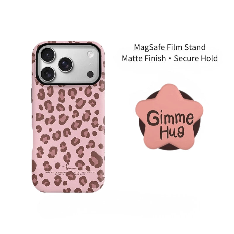 "Gimme Hug" Leopard Print Case for iPhone 13-17 PM | MagSafe 2-in-1 Film | Glossy/Matte