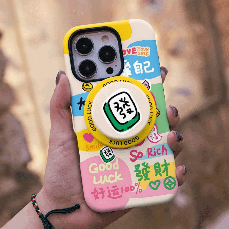 Good Luck Mahjong Case for iPhone 13-17 PM | MagSafe 2-in-1 Film | Glossy/Matte
