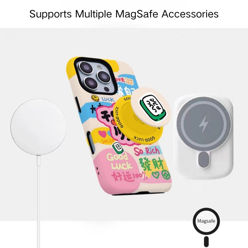 Good Luck Mahjong Case for iPhone 13-17 PM | MagSafe 2-in-1 Film | Glossy/Matte