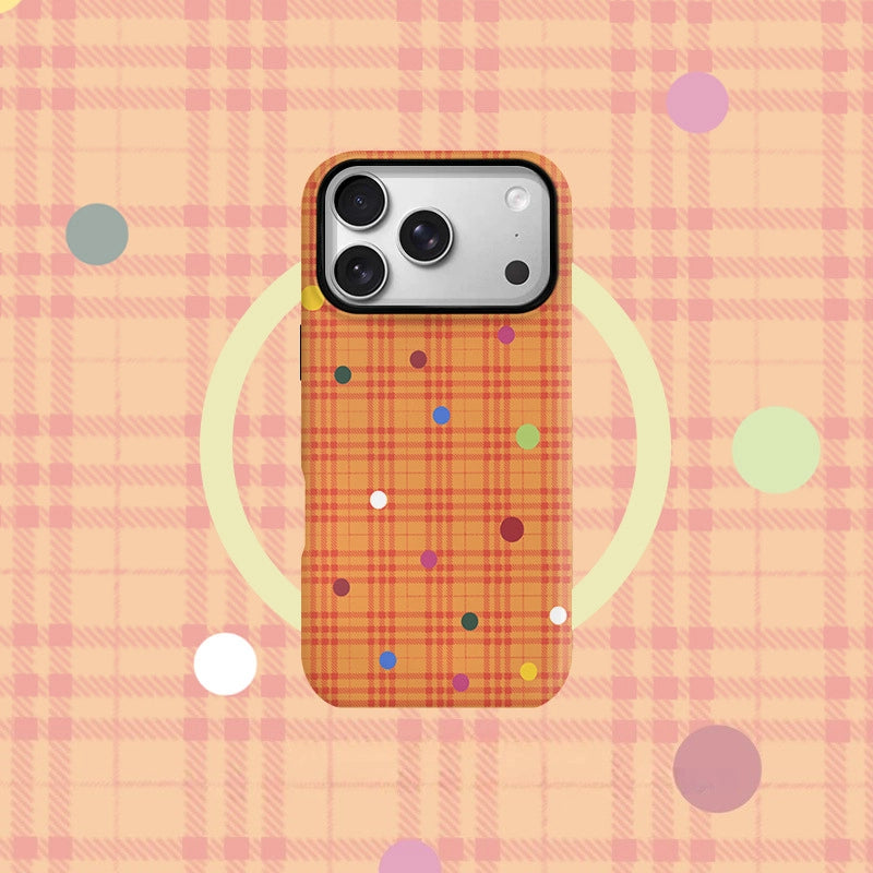 "Good Luck" Orange Plaid MagSafe iPhone Case – Glossy Finish