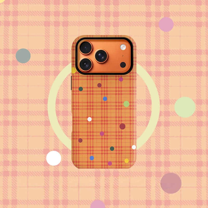 "Good Luck" Orange Plaid MagSafe iPhone Case – Matte Finish