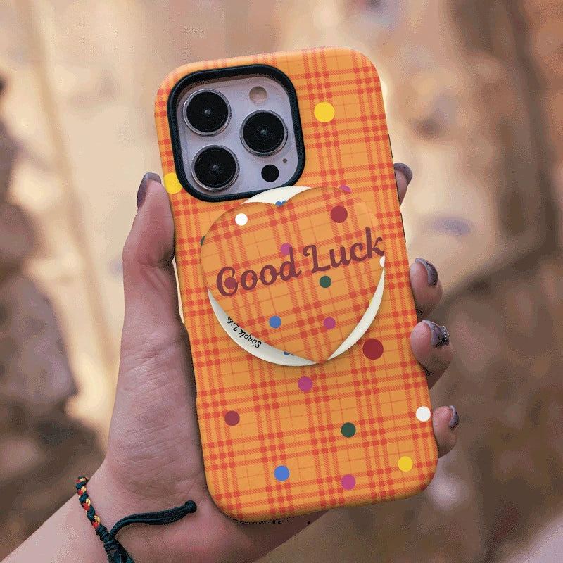 "Good Luck" Orange Plaid MagSafe iPhone Case