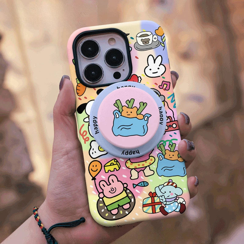 Happy Doodles Friends Illustration Case for iPhone 13-16 PM | MagSafe 2-in-1 Film | Glossy/Matte