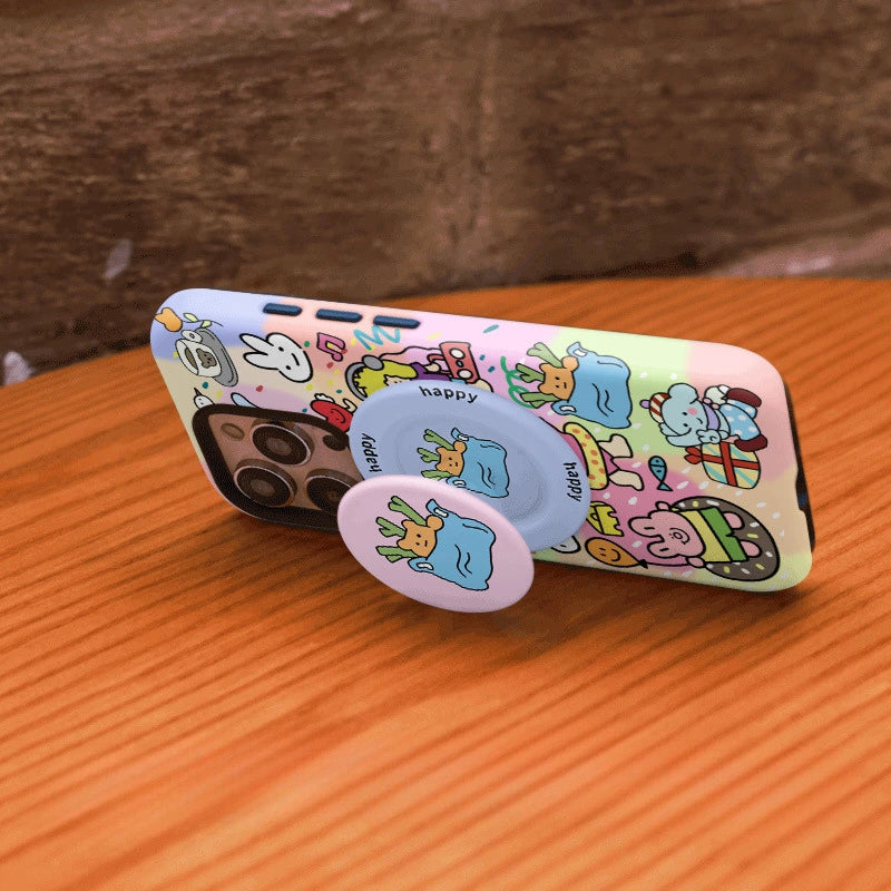 Happy Doodles Friends Illustration Case for iPhone 13-16 PM | MagSafe 2-in-1 Film | Glossy/Matte