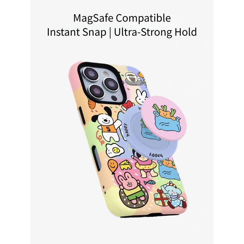 Happy Doodles Friends Illustration Case for iPhone 13-16 PM | MagSafe 2-in-1 Film | Glossy/Matte