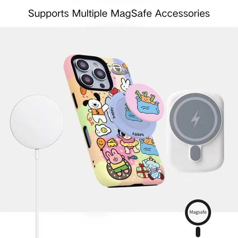 Happy Doodles Friends Illustration Case for iPhone 13-16 PM | MagSafe 2-in-1 Film | Glossy/Matte