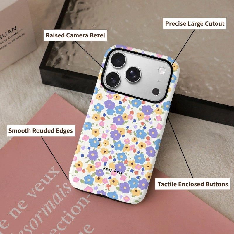 "Keep Real" Floral Garden Case for iPhone 13-17 PM | MagSafe 2-in-1 Film | Glossy/Matte