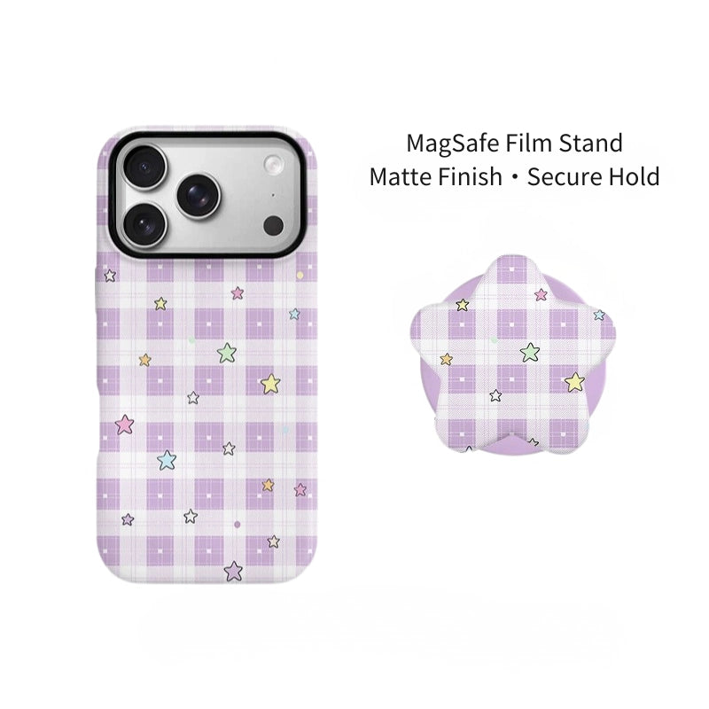 Lavender Star Plaid Case for iPhone 13-17 PM | MagSafe 2-in-1 Film | Glossy/Matte
