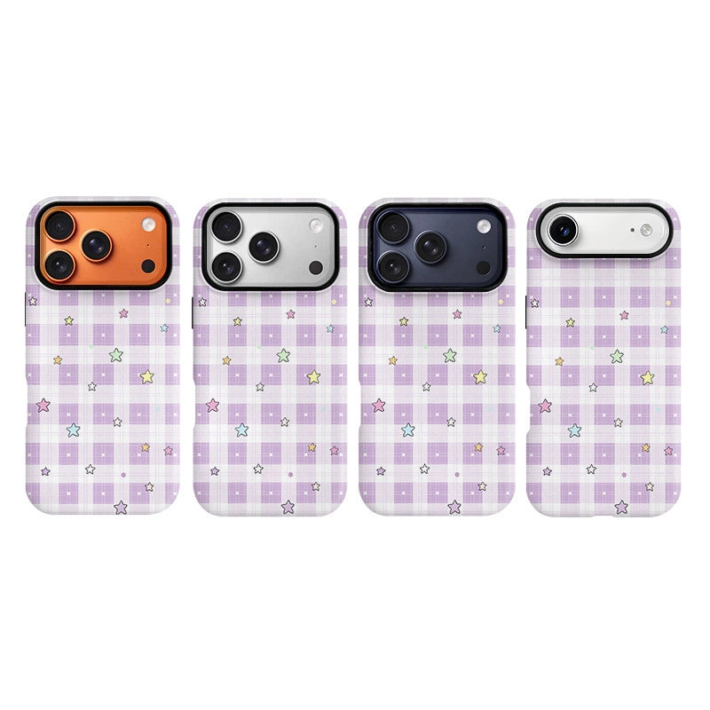 Lavender Star Plaid Case for iPhone 13-17 PM | MagSafe 2-in-1 Film | Glossy/Matte