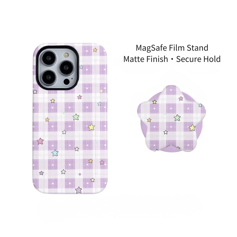 Lavender Star Plaid Case for iPhone 13-17 PM | MagSafe 2-in-1 Film | Glossy/Matte