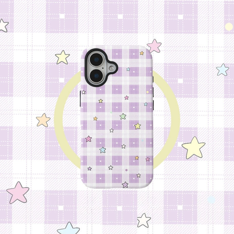 Lavender Star Plaid Case for iPhone 13-17 PM | MagSafe 2-in-1 Film | Glossy/Matte