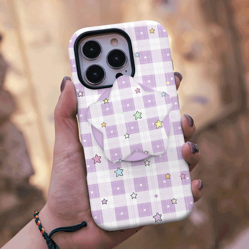 Lavender Star Plaid Case for iPhone 13-17 PM | MagSafe 2-in-1 Film | Glossy/Matte