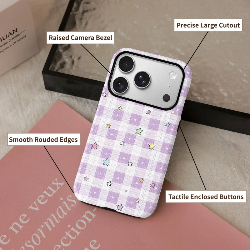 Lavender Star Plaid Case for iPhone 13-17 PM | MagSafe 2-in-1 Film | Glossy/Matte