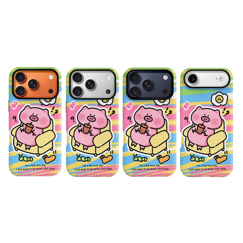 Lazy Pig Bubble Tea Case for iPhone 13-17 PM | MagSafe 2-in-1 Film | Glossy/Matte