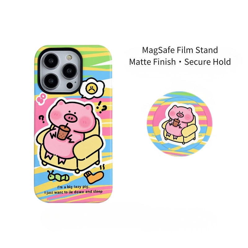 Lazy Pig Bubble Tea Case for iPhone 13-17 PM | MagSafe 2-in-1 Film | Glossy/Matte