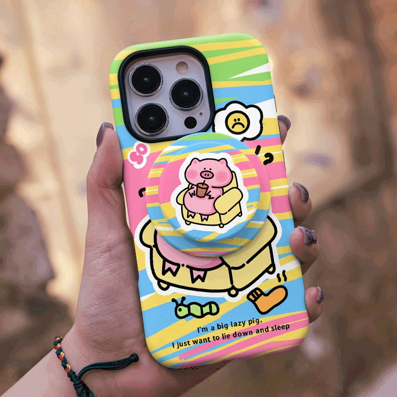 Lazy Pig Bubble Tea Case for iPhone 13-17 PM | MagSafe 2-in-1 Film | Glossy/Matte